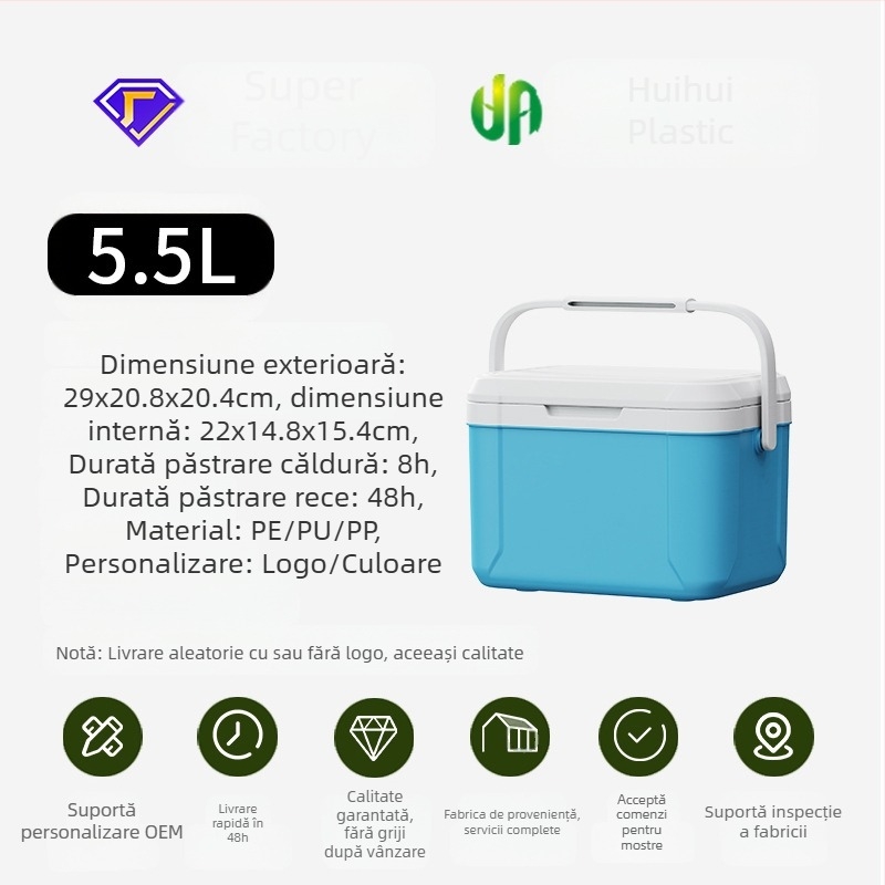 Cutie frigorifică portabilă pentru mașină, 5L, izolație, pentru camping și picnic, răcire rapidă și păstrarea gheții