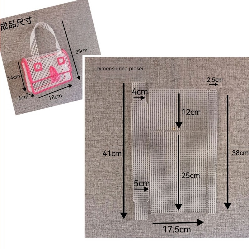 Geantă crossbody de tip saddle, realizată manual, cu plasă din plastic, material PE; stil urban simplu; vară 2023; purtare zilnică