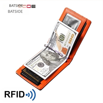 Portofel cu clips pentru bani, protecție RFID, din piele microfibră, model fibră de carbon, lansare vară 2024