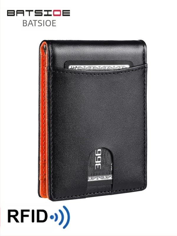 Portofel cu clips pentru bani, protecție RFID, din piele microfibră, model fibră de carbon, lansare vară 2024