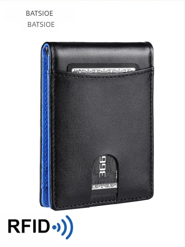 Portofel cu clips pentru bani, protecție RFID, din piele microfibră, model fibră de carbon, lansare vară 2024