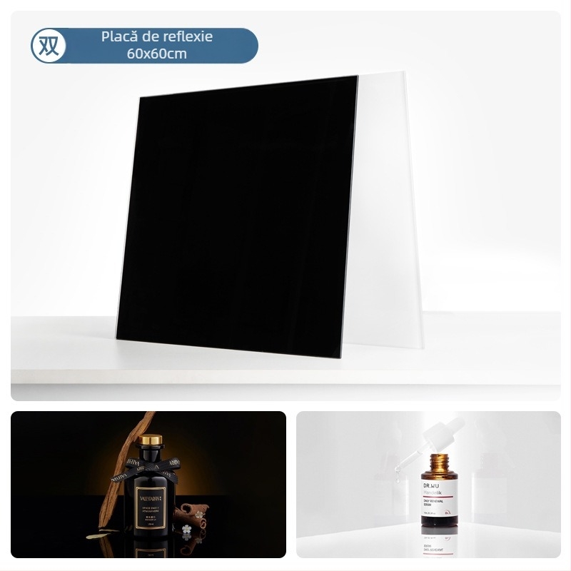 Tavă de fundal din sticlă securizată pentru fotografia de produse; suprafață reflectatoare; greutate 200–800 g