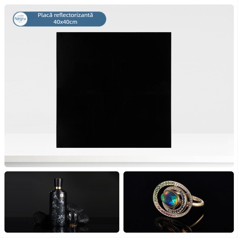 Tavă de fundal din sticlă securizată pentru fotografia de produse; suprafață reflectatoare; greutate 200–800 g