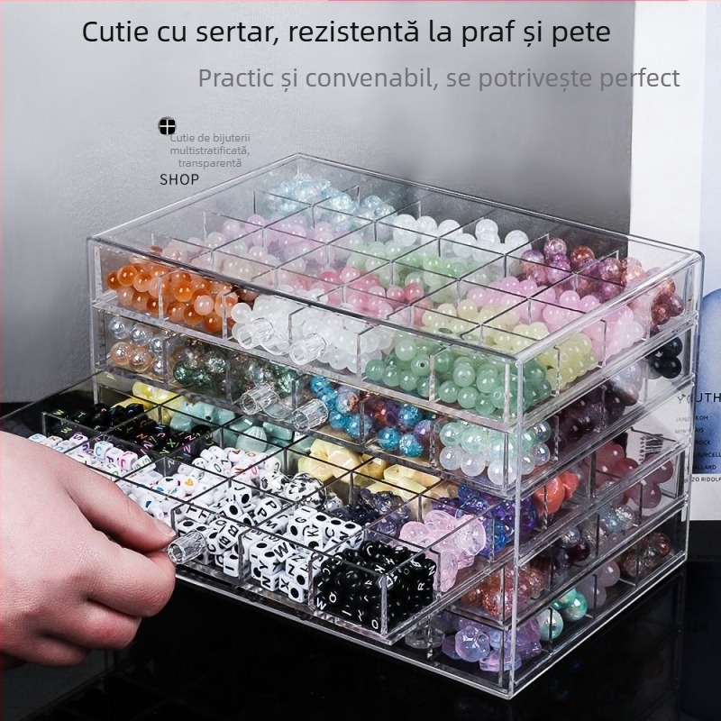 Cutie de depozitare pentru mărgele cu sertare – compartimente multiple, construcție din plastic, ambalare bijuterii