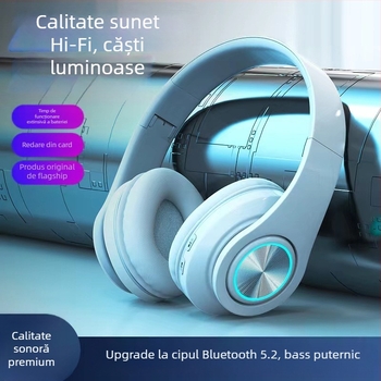 Căști Bluetooth fără fir pentru cap, iluminare LED, bas puternic, Bluetooth 5.2, rază 10 m, IPX3