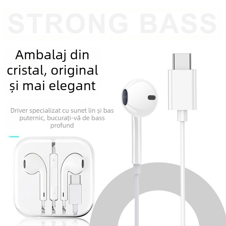 Căști intra-auriculare cu fir, bas puternic și microfon, model 20160517, cablu de 120 cm