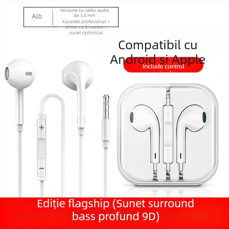 Căști intra-auriculare cu fir, bas puternic și microfon, model 20160517, cablu de 120 cm