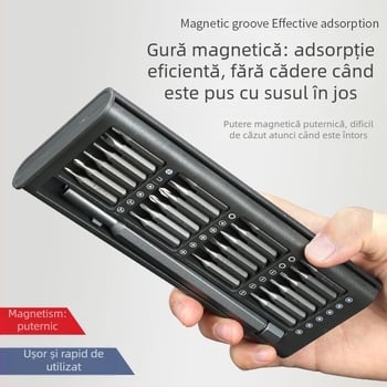 Set șurubelnițe precizie 24/63-in-1 pentru repararea telefoanelor mobile, magnetic, din oțel S2 aliat, greutate 0.36