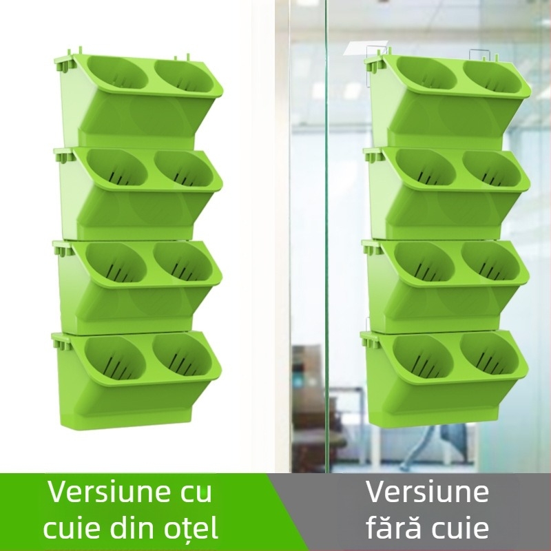 Set de 4 ghivece de perete din rășină, auto-udare, verdeață verticală, diametru bazei 78 mm