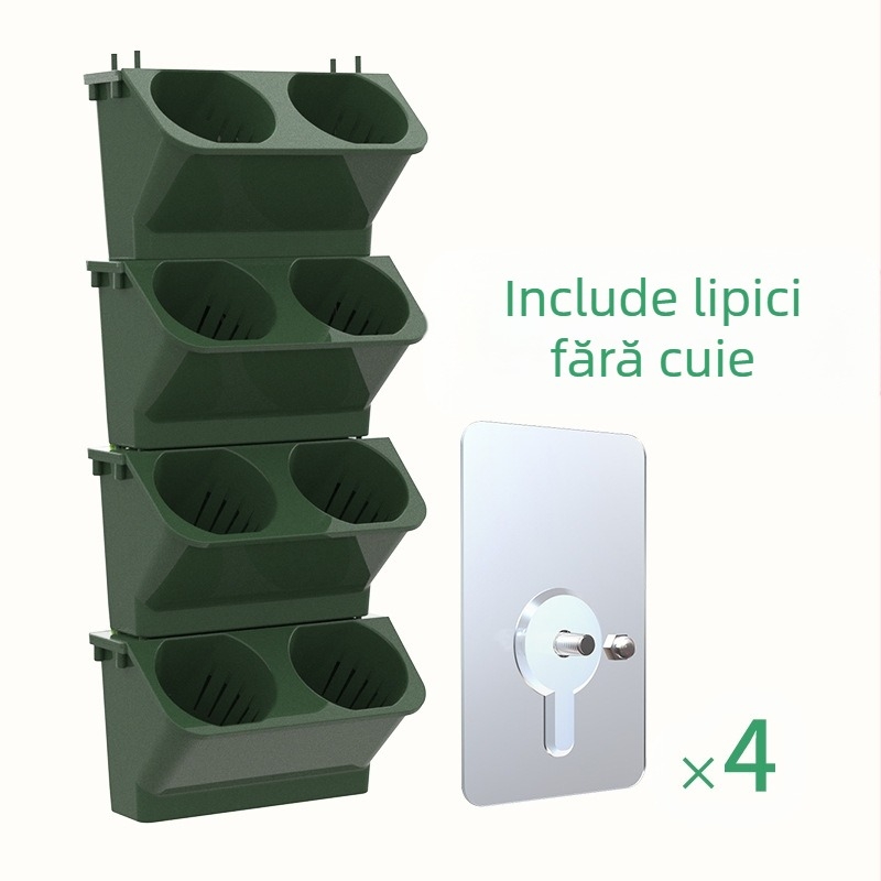Set de 4 ghivece de perete din rășină, auto-udare, verdeață verticală, diametru bazei 78 mm