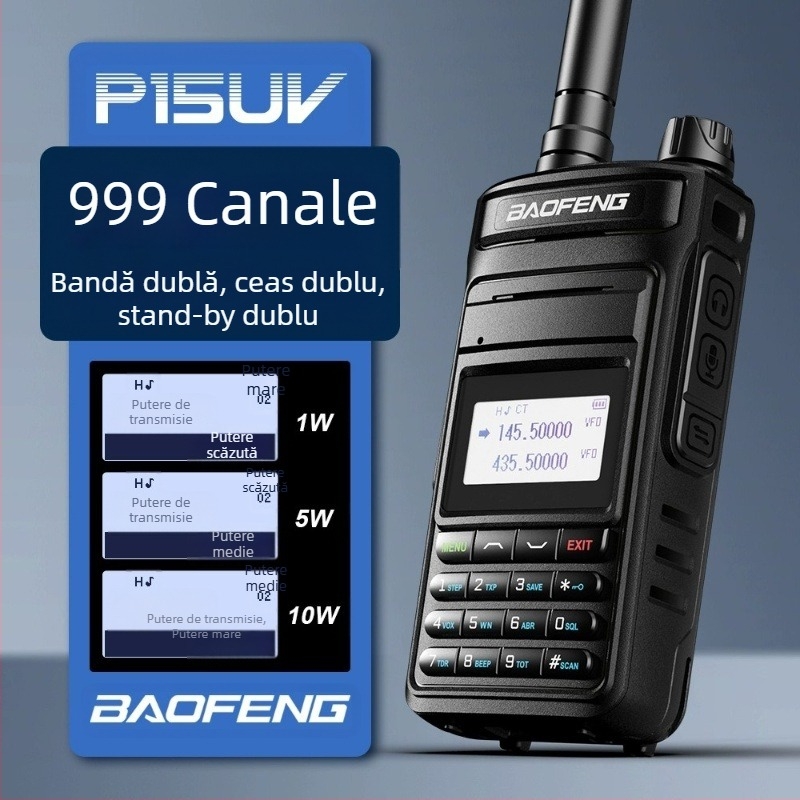 Baofeng P15UV radio portabil marin, rezistent la apă, baterie 8000mAh, afișaj, rază 1,5–3 km