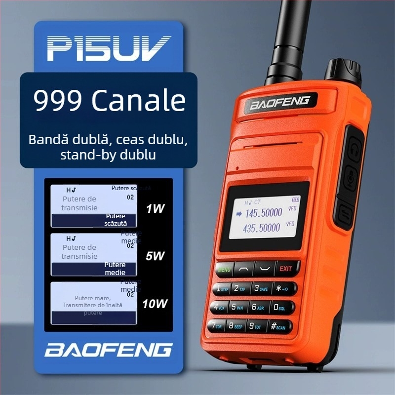 Baofeng P15UV radio portabil marin, rezistent la apă, baterie 8000mAh, afișaj, rază 1,5–3 km