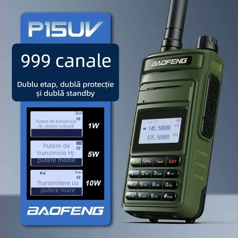 Baofeng P15UV radio portabil marin, rezistent la apă, baterie 8000mAh, afișaj, rază 1,5–3 km
