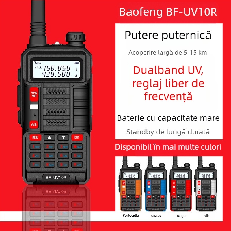 Baofeng BF-TR818UV Radio portabil cu putere 10W, 128 canale, raza de 5–10 km, baterie 8000 mAh, afișaj LCD