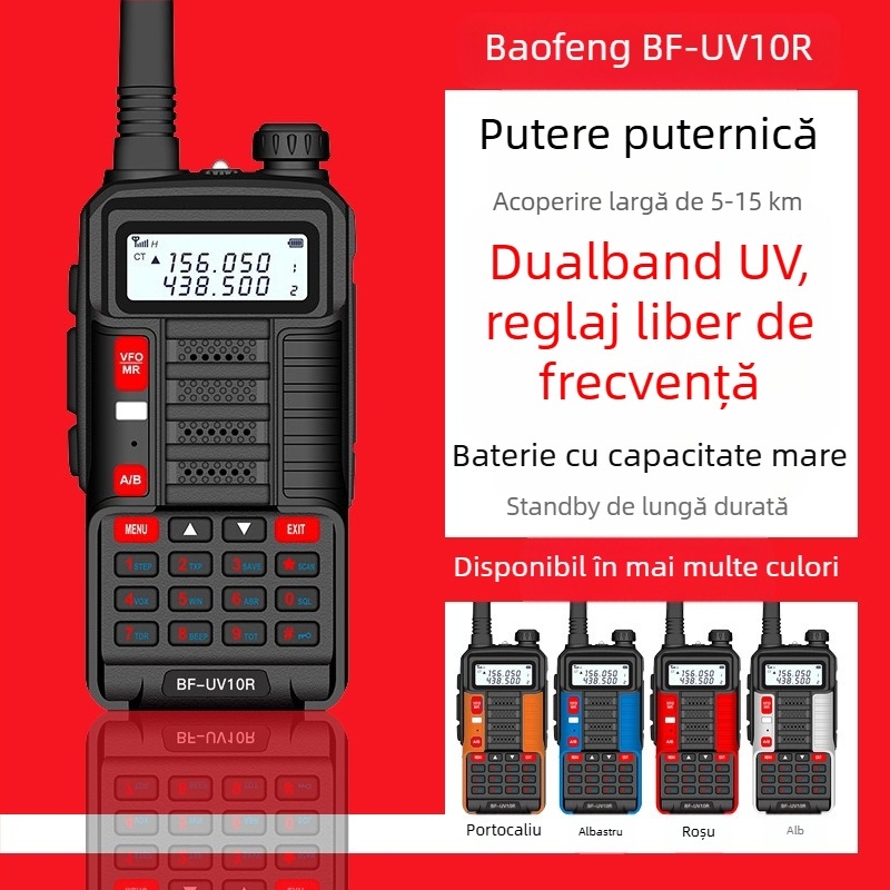Baofeng BF-TR818UV Radio portabil cu putere 10W, 128 canale, raza de 5–10 km, baterie 8000 mAh, afișaj LCD