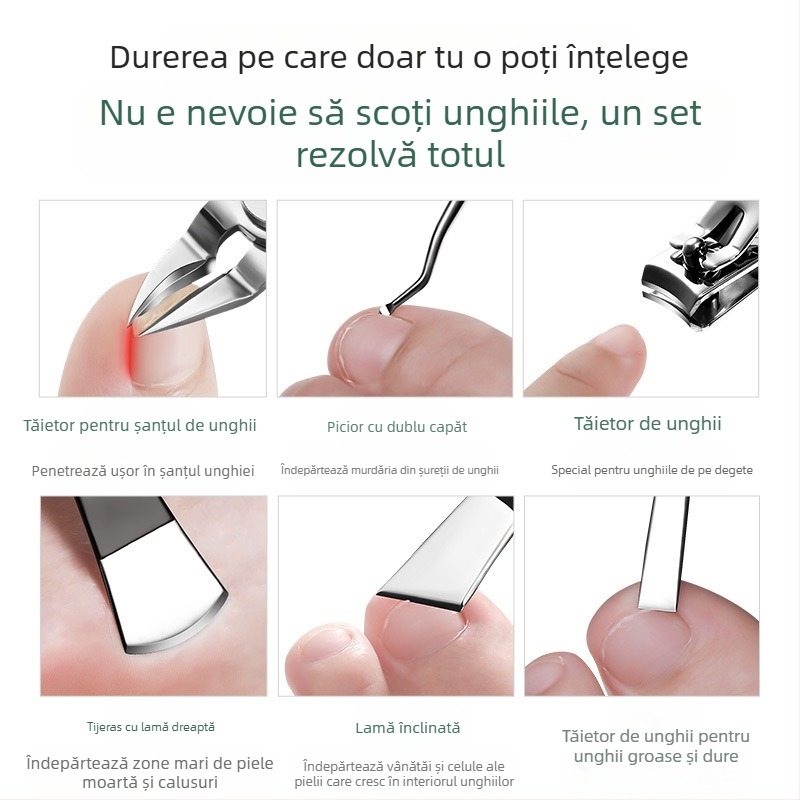 Set manichiură și pedicure cu clește pentru caneluri ale unghiei și instrument pentru unghie încarnată — Sharp blade, plastic + oțel inoxidabil, universal