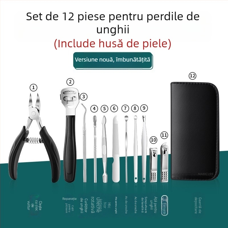 Set manichiură și pedicure cu clește pentru caneluri ale unghiei și instrument pentru unghie încarnată — Sharp blade, plastic + oțel inoxidabil, universal