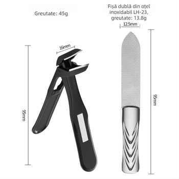 Set de tăietori pentru unghii cu fălci înclinate, mâner lung – oțel inoxidabil, turnare cu pulbere, deschidere mare