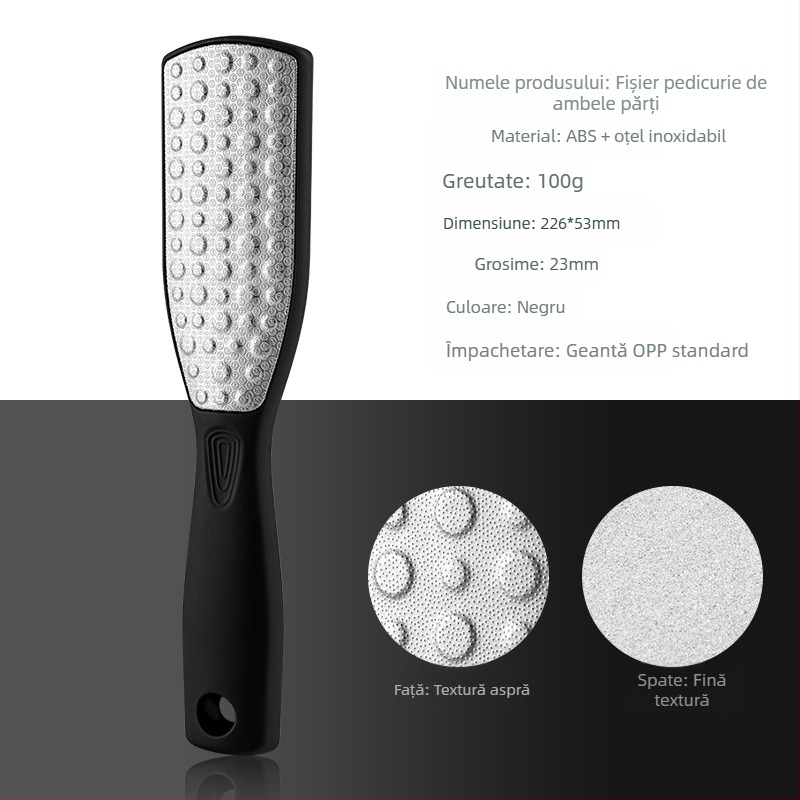 Pilă pentru picioare din oțel inoxidabil, dublă față, ABS/PP, instrument de pedicură, model SKU001362