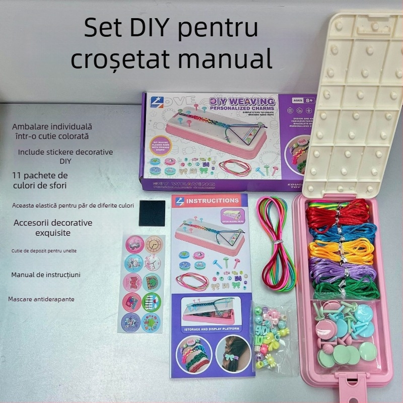Kit DIY pentru brățări de copii – șnur, stil etnic, primăvara 2024, ambalaj în cutie