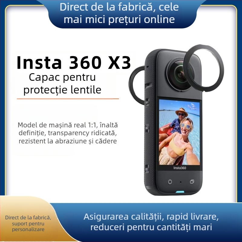 Filtru panoramic protector adeziv pentru obiectiv Insta360 X3 — PC cu duritate înaltă, rezistent la zgârieturi, 0,7 g