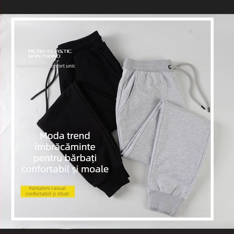 Pantaloni largi din bumbac (95% bumbac) cu talie înaltă și șnur de reglare