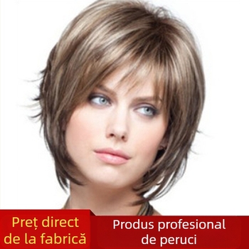 Perucă cu bucle scurte, stil exotic, fibră rezistentă la temperaturi înalte, capac cu mecanism, model WIG-020