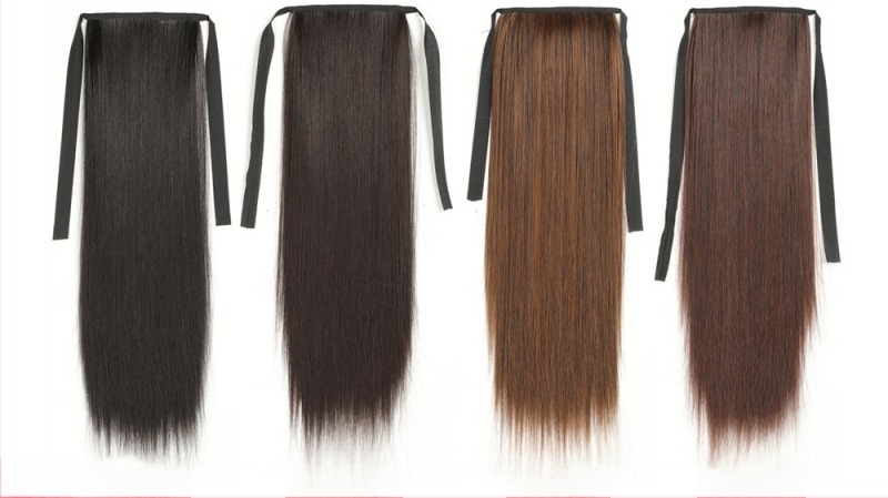 Perucă cu coadă — coadă dublă, păr lung drept, fibre sintetice, rezistente la temperatură, nu poate fi vopsită