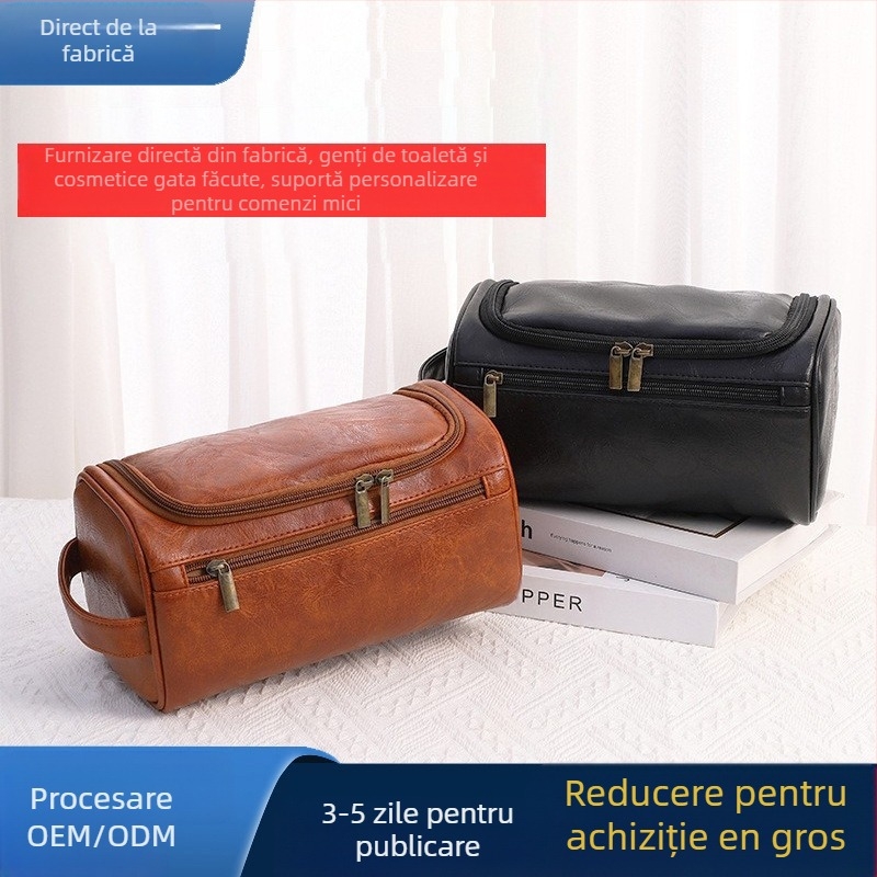 Geantă de toaletă pentru călătorii, PU impermeabil, capacitate mare, compartiment pentru ruj, unisex, stil stradal (PU, impermeabil, capacitate mare, compartiment pentru ruj)