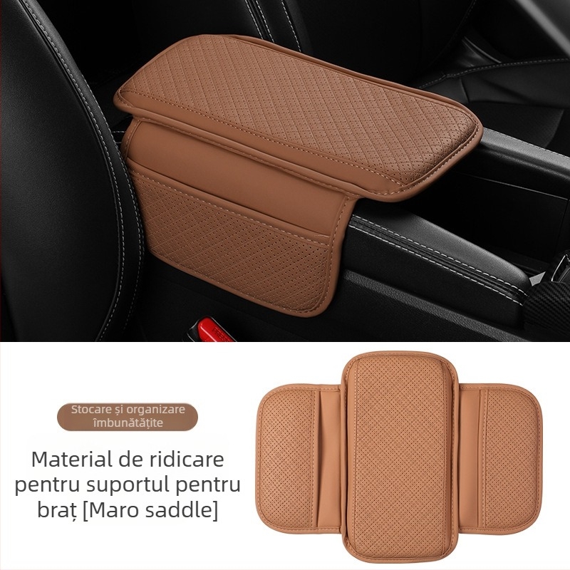 Pad de cotieră din piele pentru mașină, universal pentru consola centrală, plasă respirabilă cu buzunar lateral, procesare personalizabilă