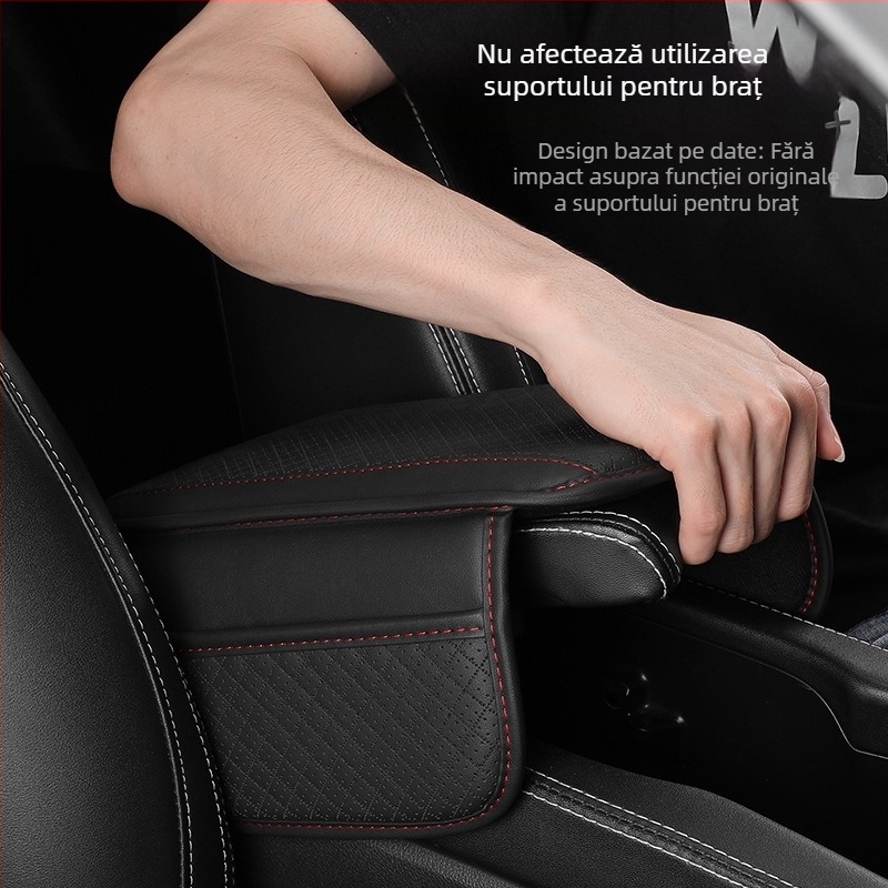 Pad de cotieră din piele pentru mașină, universal pentru consola centrală, plasă respirabilă cu buzunar lateral, procesare personalizabilă