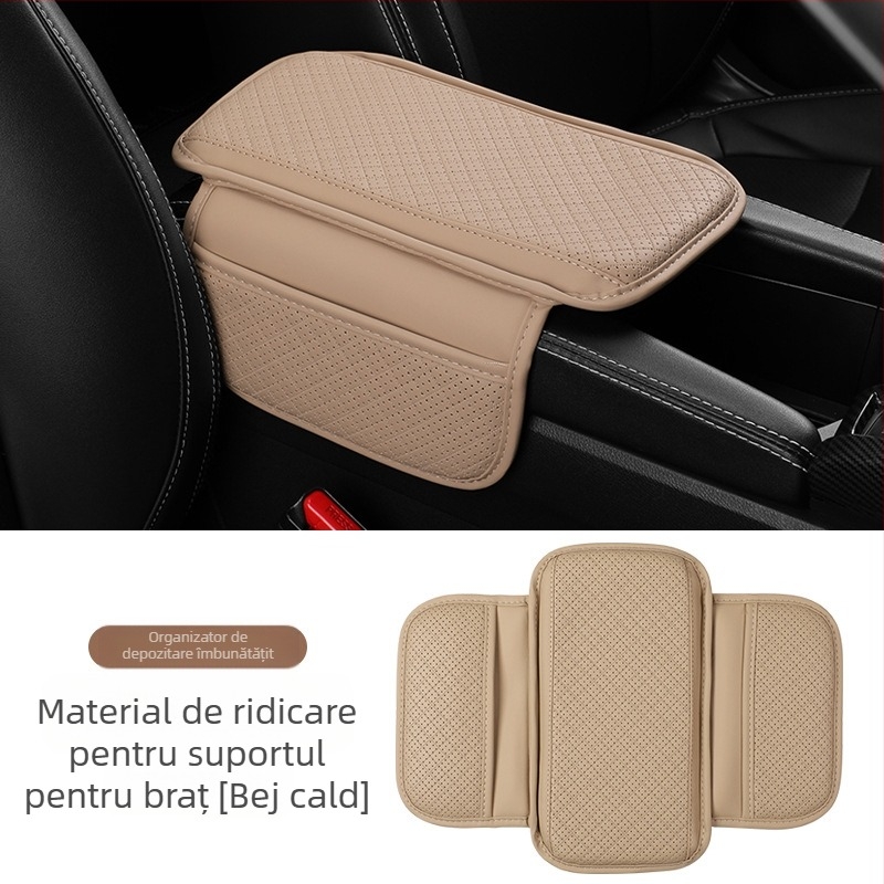 Pad de cotieră din piele pentru mașină, universal pentru consola centrală, plasă respirabilă cu buzunar lateral, procesare personalizabilă