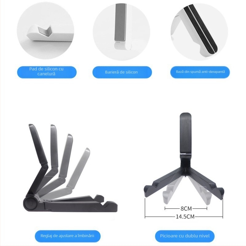 Suport de masă pentru telefon și tabletă, pliabil, portabil, compact, pentru vizionarea emisiunilor și streaming live; compatibil cu iPhone, iPad și iPod