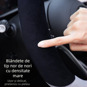 Husa pentru volan auto - potrivire universală; pluș artificial; design panda; utilizare de iarnă; antiderapant