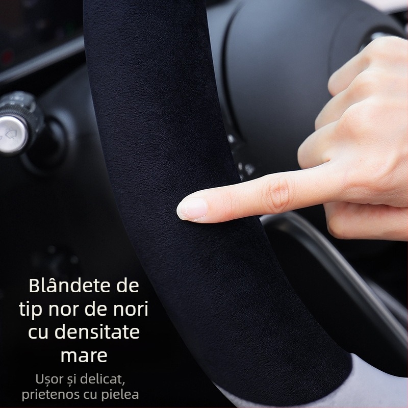 Husa pentru volan auto - potrivire universală; pluș artificial; design panda; utilizare de iarnă; antiderapant