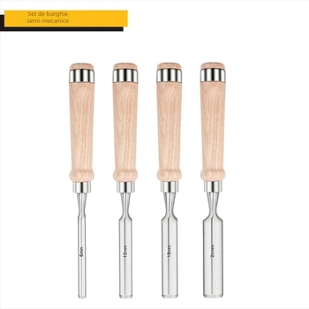 Set de 4 dălți semicirculare pentru tâmplărie, lamă din oțel instrument, mâner din lemn, cap circular pentru sculptură în lemn