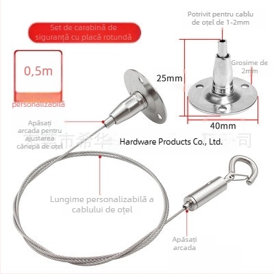 Hiwa XH-2024041501 Încuietoare pentru cablu din oțel cu cârlig de siguranță, blocare reglabilă pentru montaj la panouri luminoase
