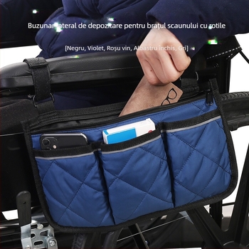 Geantă pentru brațul lateral al scaunului cu rotile, model KSYS109; material: 80% poliester + 20% bumbac; grosime: 0,2 cm
