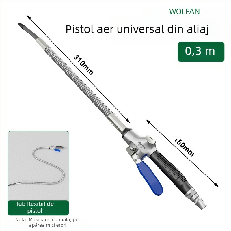 Wallvan pistol de suflat praf, model Stowable, aliaj de aluminiu, universal pentru curățare și îndepărtarea prafului