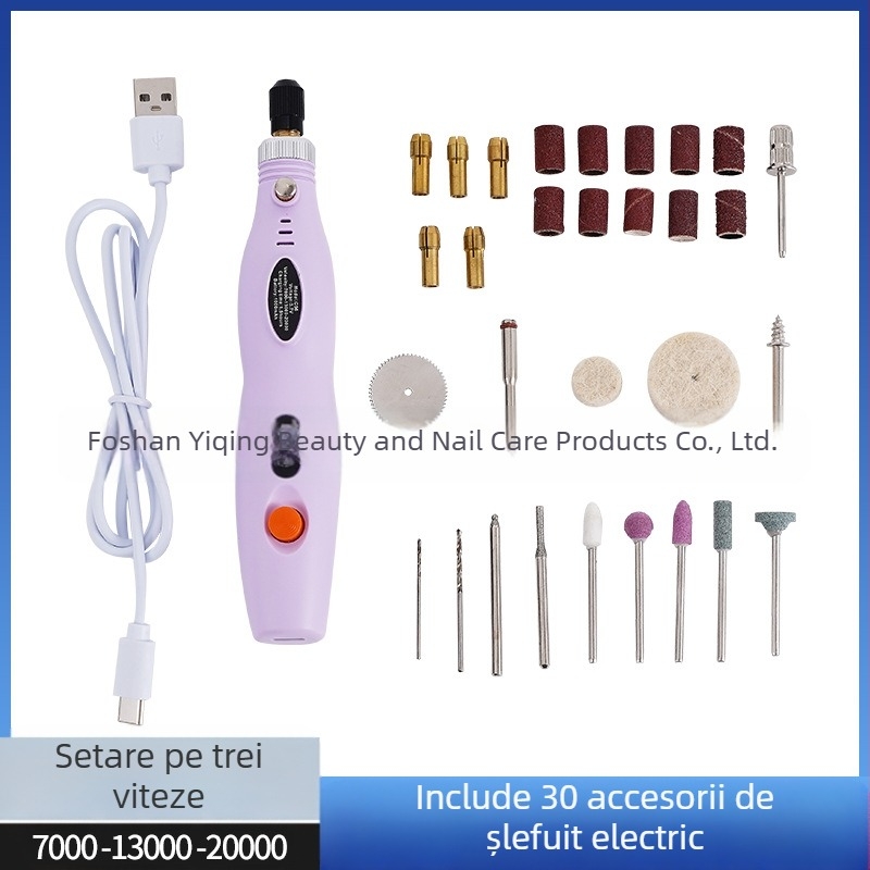 Burghiu electric mini de precizie pentru gravură pe jad și lemn, gravură și lustruire (baterie Li-ion reîncărcabilă, 3.7V–5V, transmisie în trei trepte, cablu 1 m)