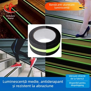 Bandă de siguranță pentru scări, pe bază PET, fosforescentă, antiderapantă, imprimabilă, potrivită pentru scări, baie și hotel