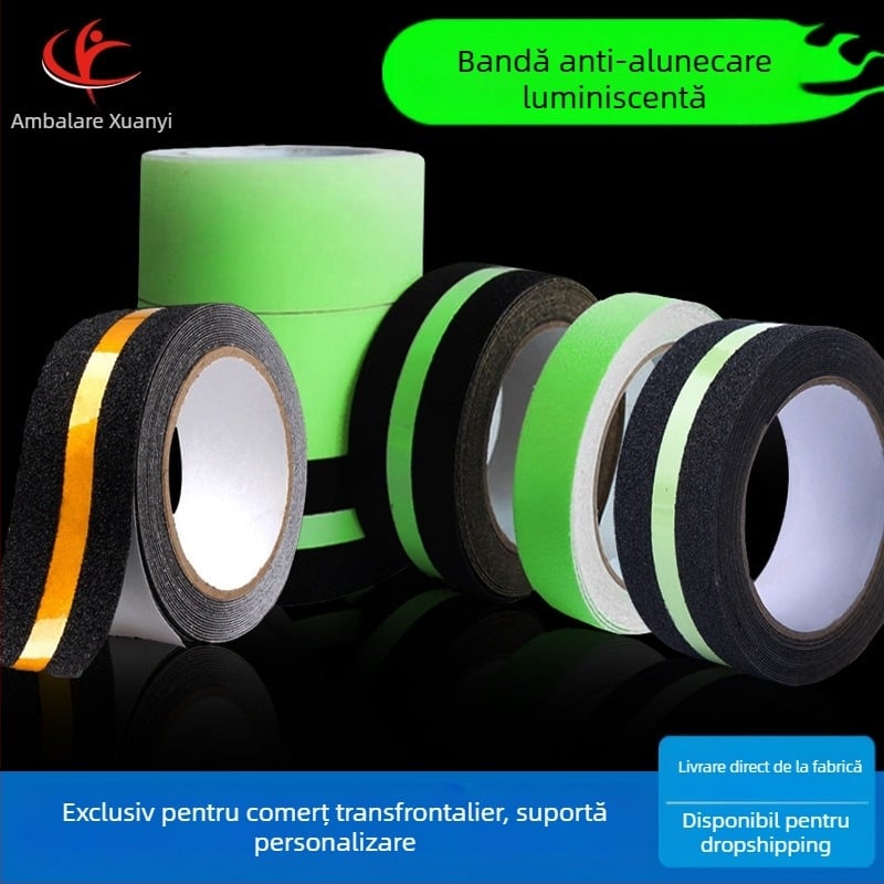 Bandă de siguranță pentru scări, pe bază PET, fosforescentă, antiderapantă, imprimabilă, potrivită pentru scări, baie și hotel