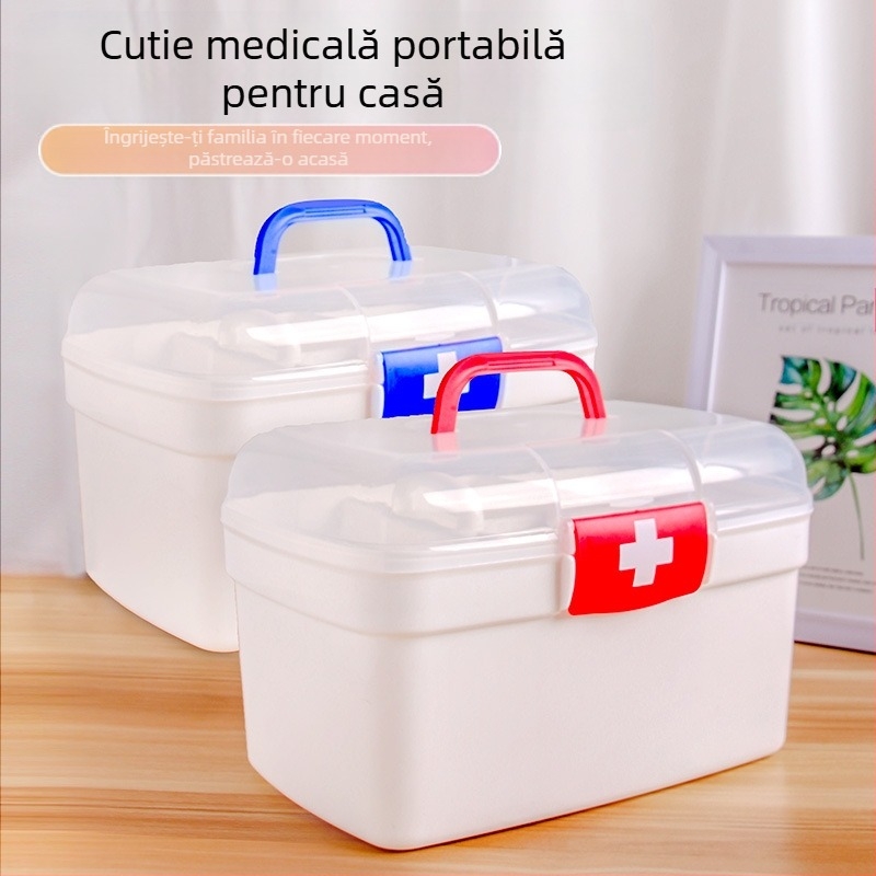 Cutie din plastic pentru medicamente, pentru uz casnic, organizator portabil pentru medicamente, model Y01, cu logo imprimat, ambalare 36 buc