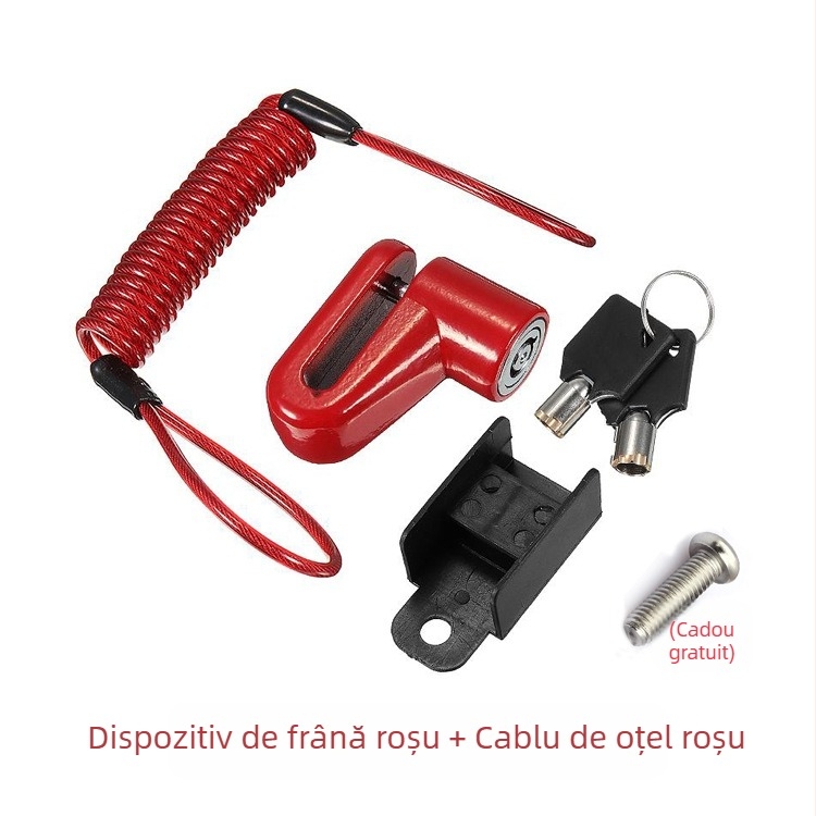 Lacăt universal pentru disc de frână, cu cablu din oțel, pentru majoritatea scuterelor electrice și bicicletelor – construcție din oțel, 0,2 kg