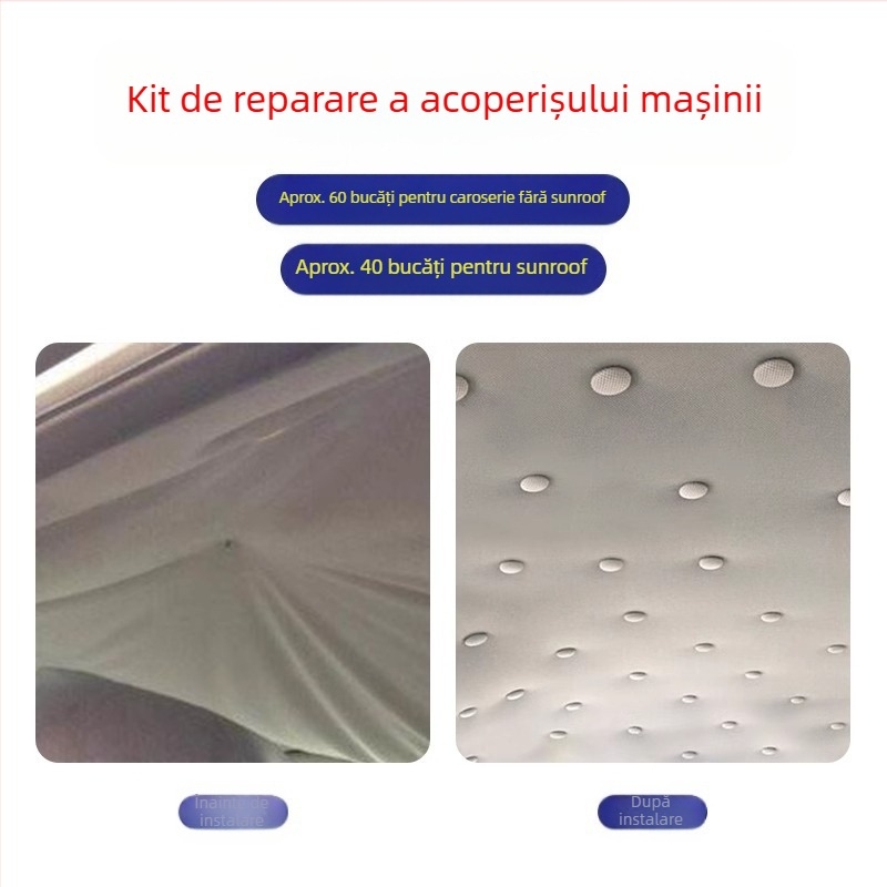 Știfturi de reparație pentru plafonul auto, Yishui, material textil-metal, personalizare disponibilă, model monocrom