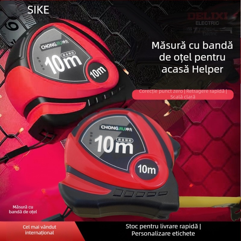 Ruletă de măsurat cu bandă din oțel, extensibilă, acoperire din cauciuc, precizie înaltă, rezistentă la cădere și uzură