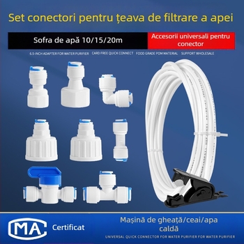 Conector pentru purificator de apă, filtrare în conducte – POM alimentar, 2 țevi PE, pentru mașină de gheață, aparat de cafea și boiler