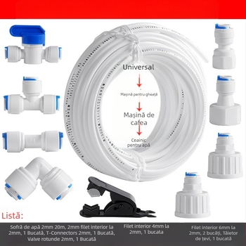 Conector pentru purificator de apă, filtrare în conducte – POM alimentar, 2 țevi PE, pentru mașină de gheață, aparat de cafea și boiler
