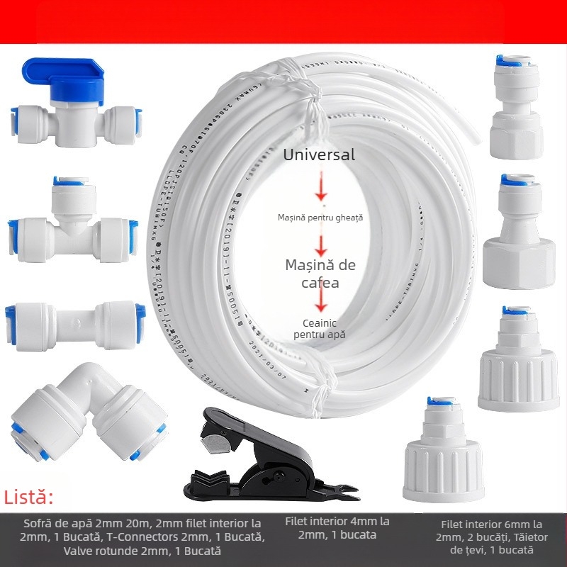 Conector pentru purificator de apă, filtrare în conducte – POM alimentar, 2 țevi PE, pentru mașină de gheață, aparat de cafea și boiler