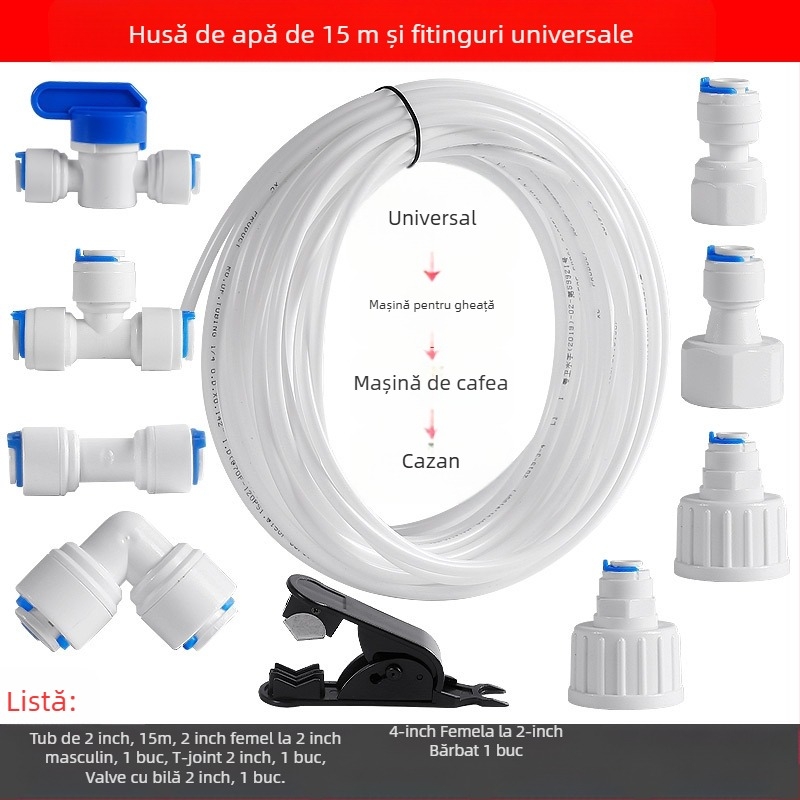 Conector pentru purificator de apă, filtrare în conducte – POM alimentar, 2 țevi PE, pentru mașină de gheață, aparat de cafea și boiler